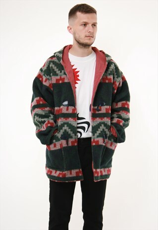 90S VINTAGE OLDSCHOOL PATTERN WARM HOODED JACKET 14897