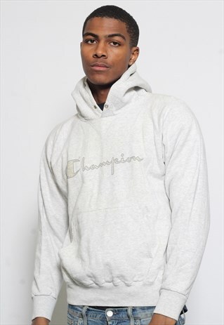 VINTAGE CHAMPION LOGO HOODIE GREY