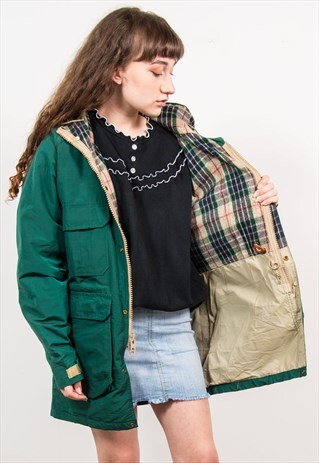 VINTAGE 90'S WOOLRICH GREEN HOODED RAIN COAT