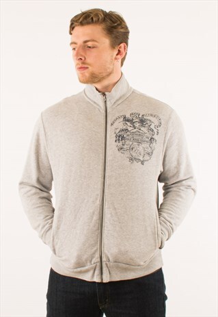 VINTAGE 90S GREY POLO JEANS FULL ZIP SWEATSHIRT