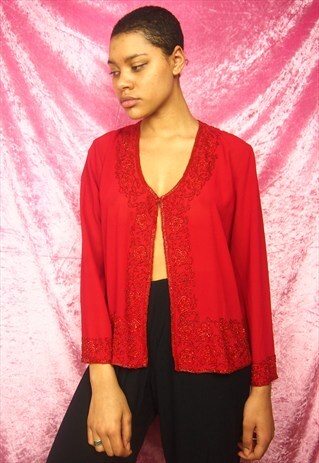 RED SILK TOP BLOUSE WITH EMBROIDERY