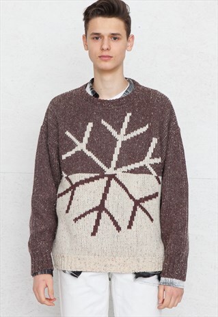 VINTAGE BROWN ROUND NECK KNIT JUMPER