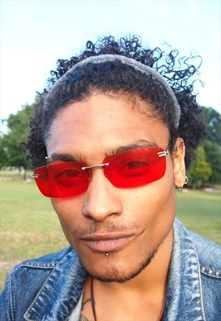 RED LENS 90S FRAMELESS SUNGLASSES