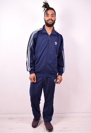 ADIDAS MENS VINTAGE FULL TRACKSUIT LARGE BLUE 90S