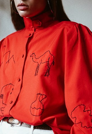 HAND EMBROIDERED RED SHIRT