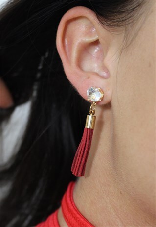 RED SUEDETTE TASSEL EARRINGS