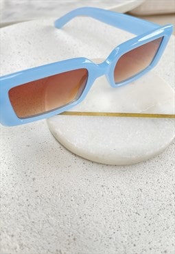 Baby Blue Rectangle 90s Rounded Sunglasses