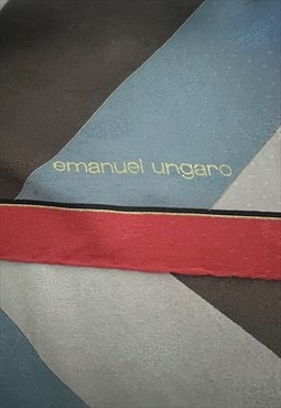 Emanuel Ungaro Vintage Red Blue Grey Brown Stripe Scarf  