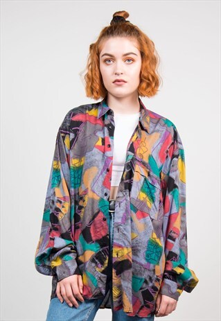 VINTAGE 90'S BRIGHT ABSTRACT PATTERN FESTIVAL SHIRT