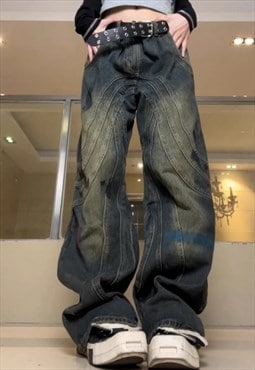 Paint splatter jeans distressed extreme stitch denim pants