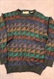 VINTAGE KNITTED JUMPER ABSTRACT PATTERNED KNIT SWEATER