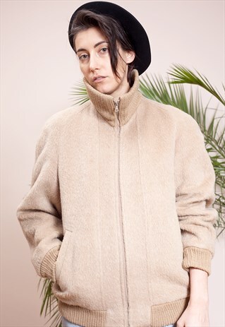 VINTAGE BEIGE ALPAKA BOMBER JACKET