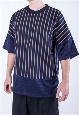 Navy Striped Patchwork Oversized T shirt tee Kimono