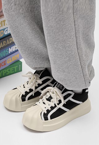 Chunky sole canvas shoes platform trainers retro sneakers