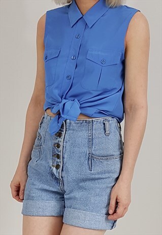 VINTAGE 90'S POWDER BLUE BUTTON DOWN VEST TOP
