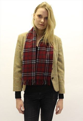 VINTAGE CASHMERE CHECKED SCARF BURGUNDY-AS81