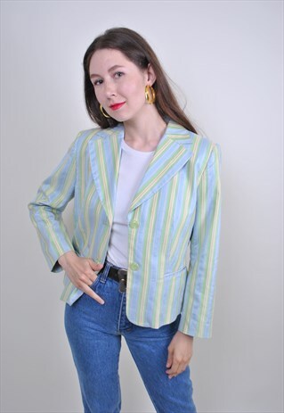 70S GREEN STRIPED BLAZER, VINTAGE SUIT PATTERN JACKET
