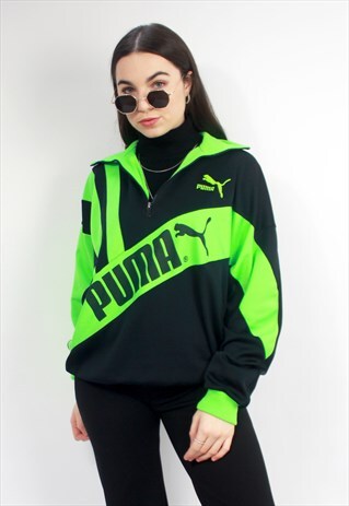 90'S RETRO BLACK & GREEN 1/4 ZIP SPELL-OUT WINDBREAKER