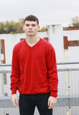 VINTAGE RED CHAPS COTTON CASHMERE KNITTED SWEATER