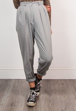 90'S VINTAGE GREY HIGH WAIST TAPERED TROUSERS