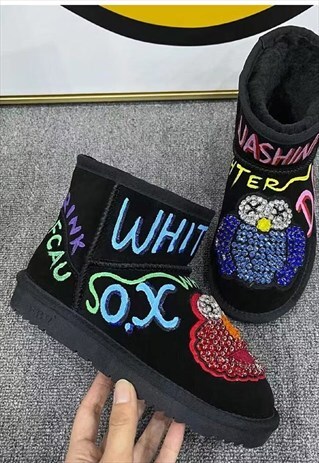 Customized Elmo boots diamonds slogan shoes in black
