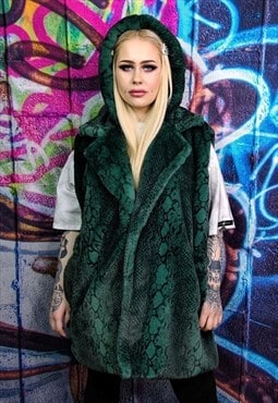 Snake fleece gilet handmade hoodie python jacket in green