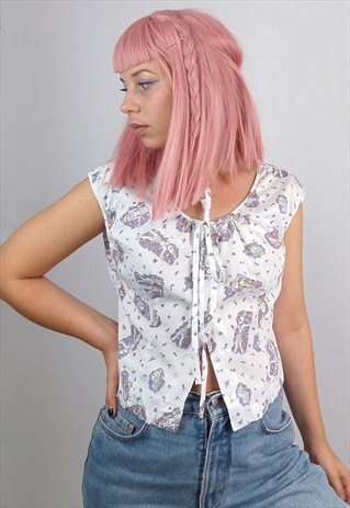 VINTAGE 80'S EGYPTIAN PRINT COTTON SUMMER VEST / TOP