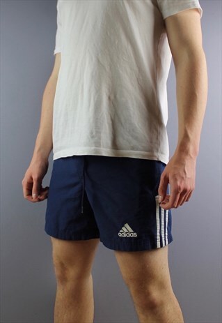 VINTAGE ADIDAS SHORTS IN NAVY WITH POCKETS, EMBROIDERED LOGO