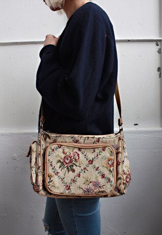 VINTAGE 90' AMAZING BEAUTIFUL FLOWER SHOULDER BAG