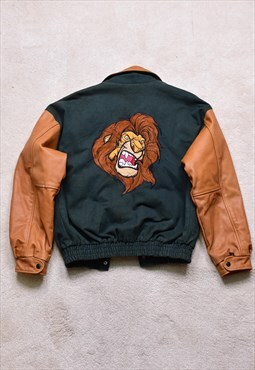 Super Rare Vintage 90s Disney Lion King Leather Denim Jacket