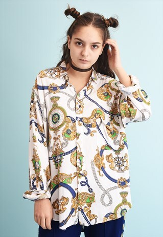 90'S RETRO NAUTICAL PRINT OVERSIZED SHIRT