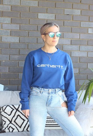 VINTAGE Y2K CARHARTT BLUE OVERSIZED SPELL OUT SWEATSHIRT