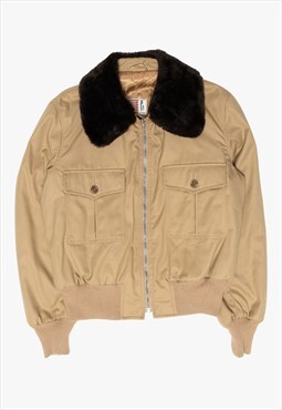 Beige jacket with vintage faux fur collar