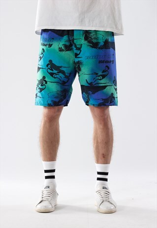 VINTAGE SURFING 90S GREEN PRINTED SWIM BEACH