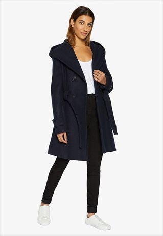 SLIM FIT SHAWL HOODED COAT IN NAVY