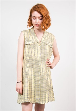 VINTAGE 90'S YELLOW CHECK GRUNGE STYLE DRESS