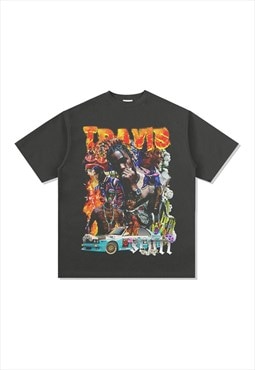 Grey Travis Scott Graphic Cotton Fans T shirt tee