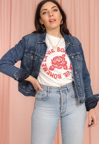 VINTAGE DENIM JACKET WITH SHEARLING LINING
