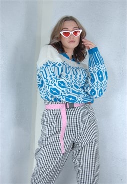 Vintage 80's disco crochet baggy abstract knitted sweater 
