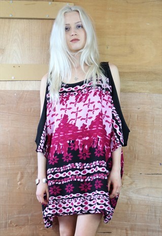 TRIPPY HIPPY TIE DYE BIG COLD SHOULDER DRESS