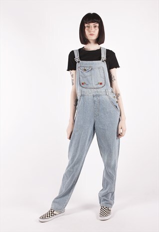 VINTAGE 90S FLORAL EMBROIDERED BLUE DUNGAREES /OO1035