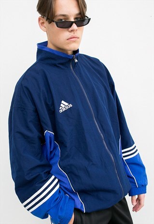VINTAGE ADIDAS JACKET BLACK WHITE ZIP UP ATHLETIC 90S