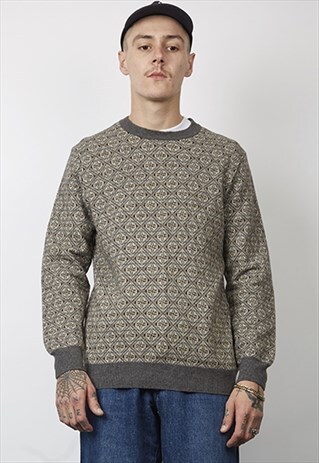 VINTAGE 90'S JOOP GREY PATTERNED KNIT JUMPER