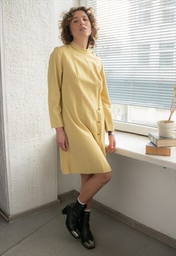 Vintage 80's Yellow Washed Midi Long Sleeved Dress