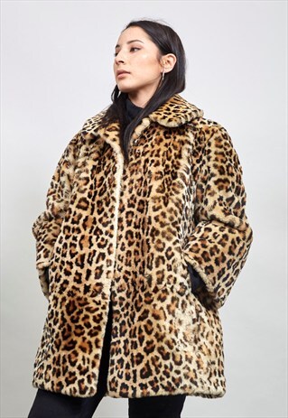 VINTAGE 60'S OVERSIZED LEOPARD PRINT FAUX FUR COAT
