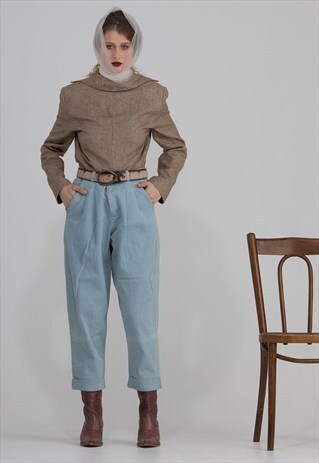 DUSTY BLUE HIGH WAISTED VINTAGE DENIM TROUSERS