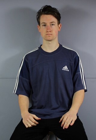 VINTAGE ADIDAS T-SHIRT IN NAVY BLUE WITH EMBROIDERED LOGO. C