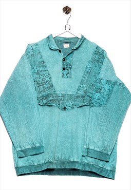 Vintage Long Sleeve Shirt Ethno Pattern Tuerkis
