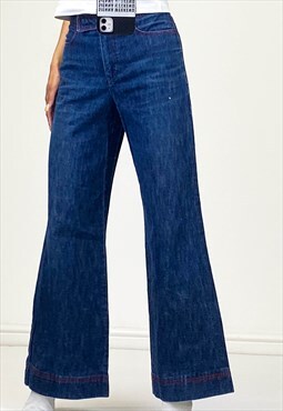 Y2K Flare Trousers Dark Blue Mid Rise Bootcut Style 00's