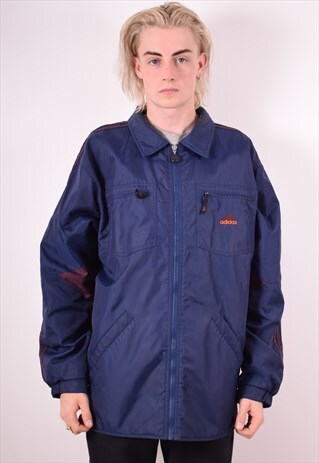 ADIDAS MENS VINTAGE JACKET LARGE NAVY BLUE 90S